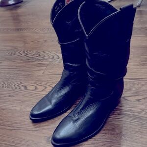VTG Rudel Black Leather Western Cowboy Boots Size 9